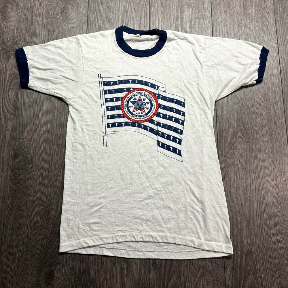 Vintage 1982 Dale Hemphill POW MIA Medium Forgotten Heroes Ringer T-Shirt Mens